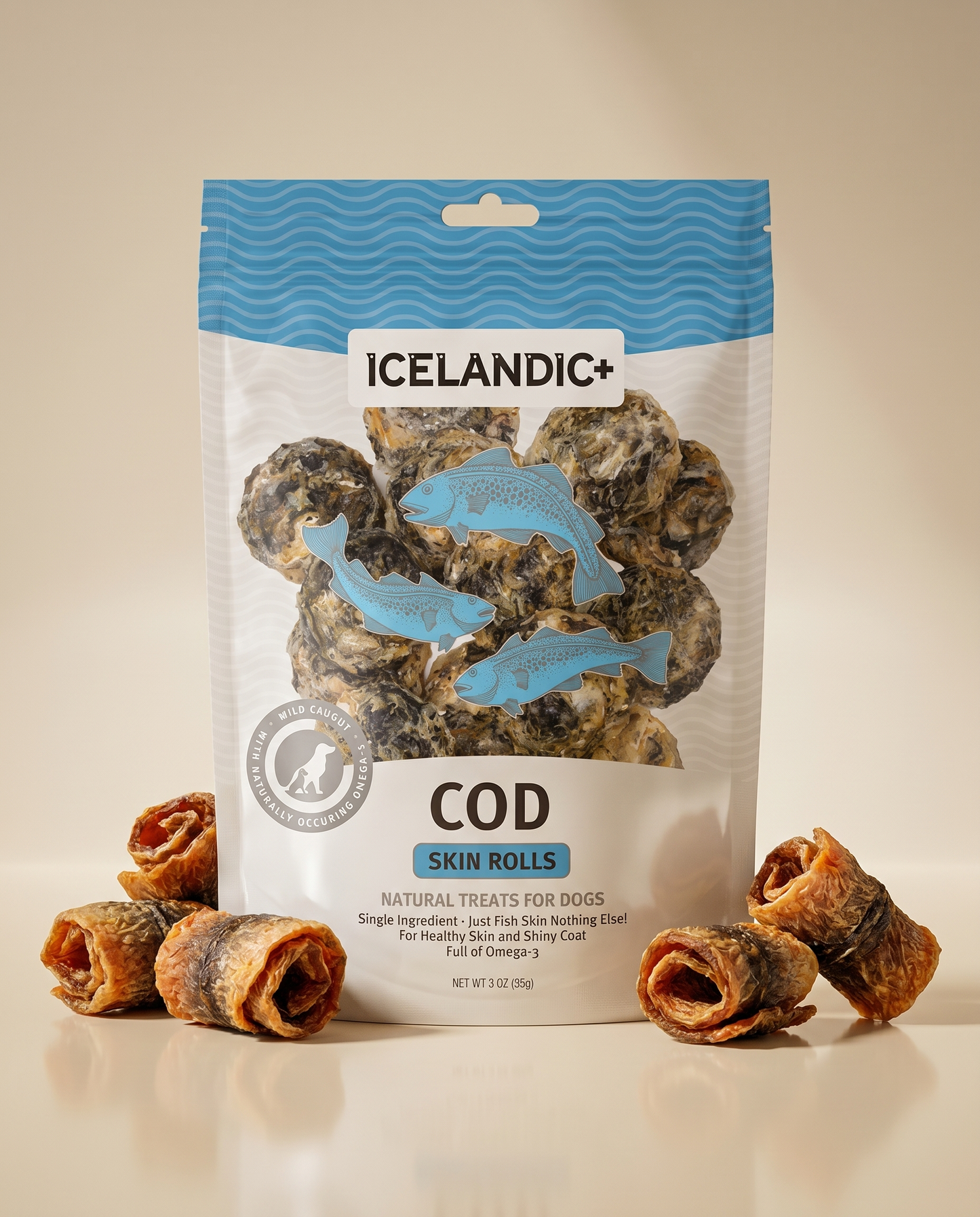 Cod Skin Rolls Dog Treat 3-oz Bag