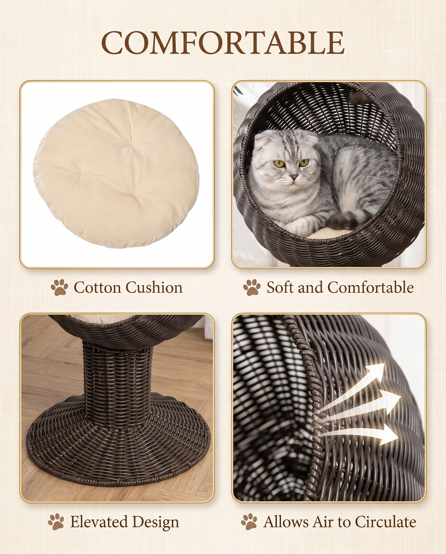 Rotatable Egg Pod Cat Bed · Woven Grass Basket
