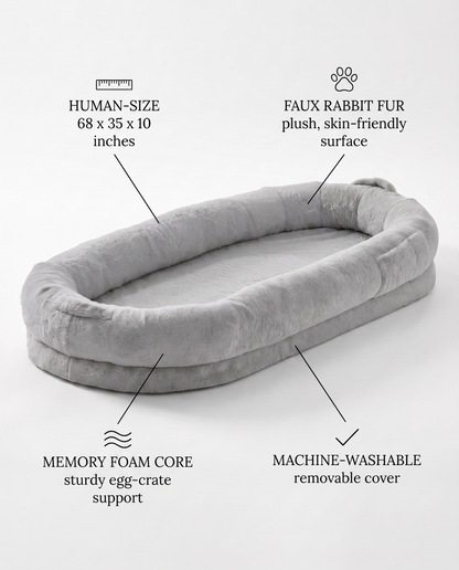 Human-Size Dog Bed · Faux Rabbit Fur, Washable