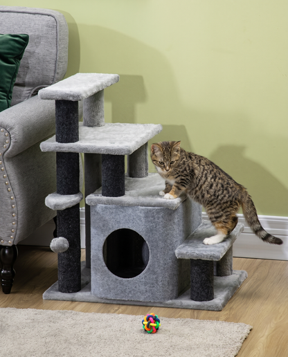 Adjustable Cat Stairs with Condo & Scratching Post