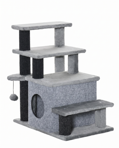 Adjustable Cat Stairs with Condo & Scratching Post
