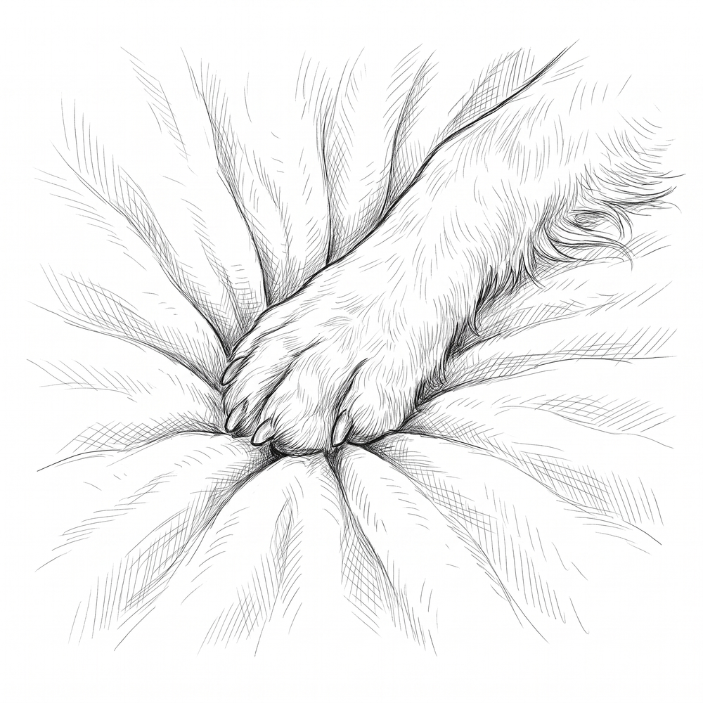 Sketch of a paw pressing into thick fleece